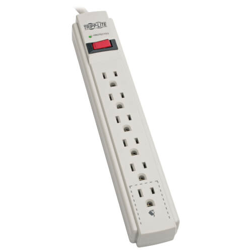 Tripp-Lite TLP608 | Protect It! 6-Outlet Surge Protector, 8 ft. (2.43 m) Cord, 990 Joules, Low-Profile Right-Angle 5-15P plug