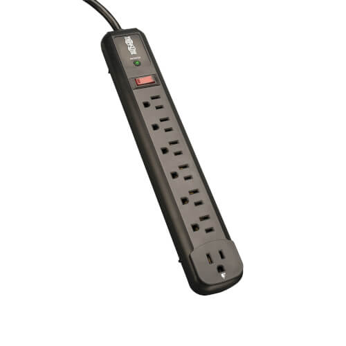 Tripp Lite TLP74RB | Protect It! 7-Outlet Surge Protector, 6 Right-Angle Outlets, 4 Ft. Cord, 1080 Joules, Diagnostic Led, Black Housing