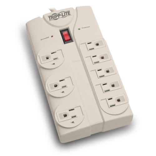 Tripp-Lite TLP808 | Protect It! 8-Outlet Surge Protector, 8 ft. Cord with Right-Angle Plug, 1440 Joules, Diagnostic LEDs, Light Gray Housing