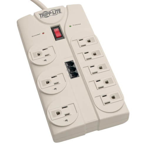 Tripp-Lite TLP808TEL | Protect It! 8-Outlet Computer Surge Protector, 8 ft. (2.43 m) Cord, 2160 Joules, Tel/Modem/Fax Protection