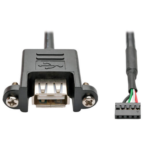 Tripp-Lite U024-001-5P-PM | USB 2.0 Panel Mount Cable, 5-Pin Motherboard IDC to USB-A (F/F), 1 ft. (0.31 m)