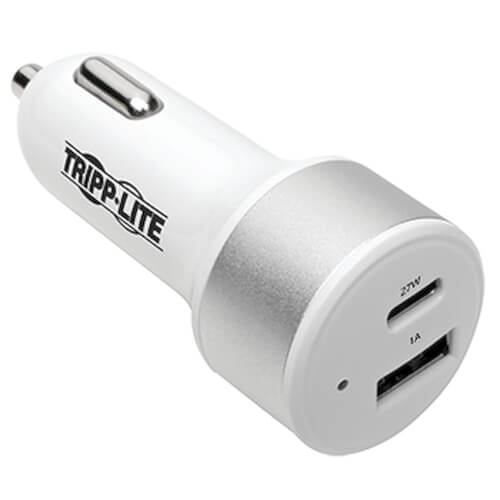 Tripp-Lite U280-C02-C1A1 | Dual-Port USB Car Charger with PD Charging - USB Type C (27W) & USB Type A (5V 1A/5W), UL 2089