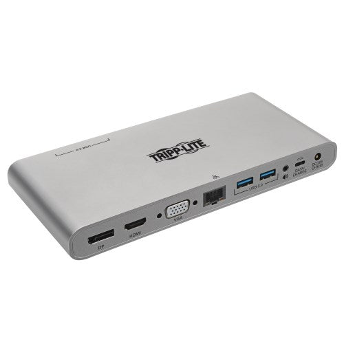 Tripp-Lite U442-DOCK4-S | USB-C Docking Station, HDMI, VGA, DP, USB-A/C, GbE, 100W PD Charging, Power Supply Included – 4K @ 30 Hz, Thunderbolt 3, Silver