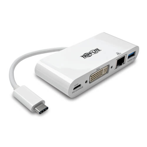 Tripp-Lite U444-06N-DGU-C | USB-C Multiport Adapter, DVI, USB-A Port, Gbe and PD Charging, White