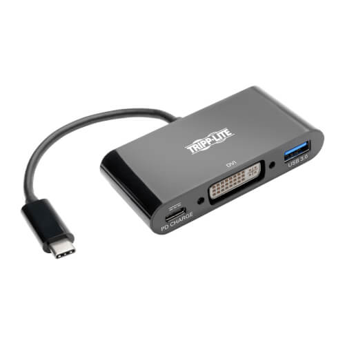 Tripp-Lite U444-06N-DUB-C | USB-C to DVI Adapter with USB-A Port and PD Charging, Black