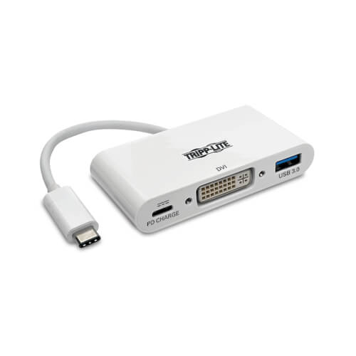 Tripp-Lite U444-06N-DU-C | USB-C to DVI Adapter with USB-A Port and PD Charging, White