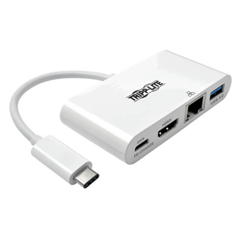 Tripp-Lite U444-06N-HGU-C | USB-C Multiport Adapter - HDMI, USB 3.0 Port, GbE, 60W PD Charging, HDCP, White
