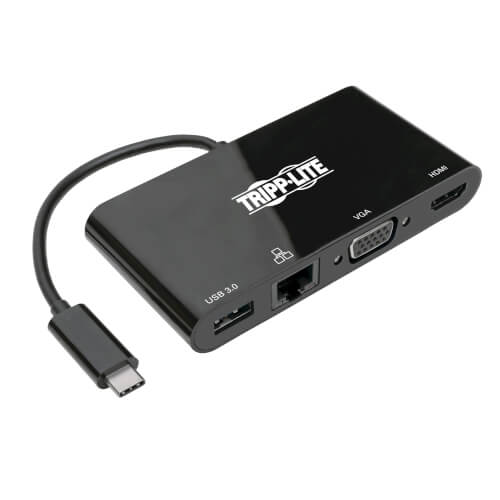 Tripp-Lite U444-06N-HV4GUB | USB-C Multiport Adapter - 4K HDMI, VGA, USB-A, GbE, HDCP, Black