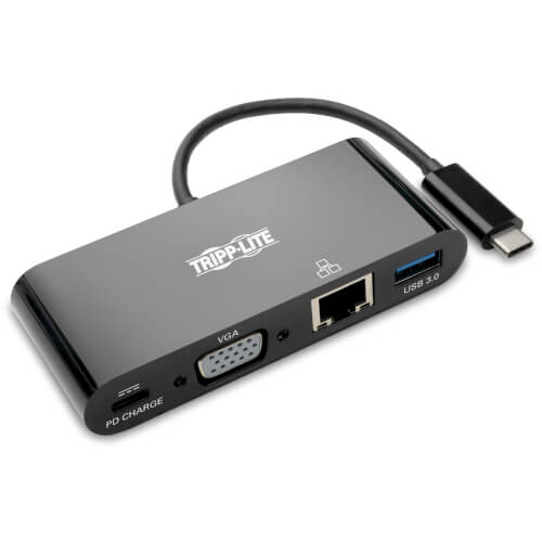 Tripp-Lite U444-06N-VGUB-C | USB-C Multiport Adapter, VGA, USB-A Port, Gbe and PD Charging, Black