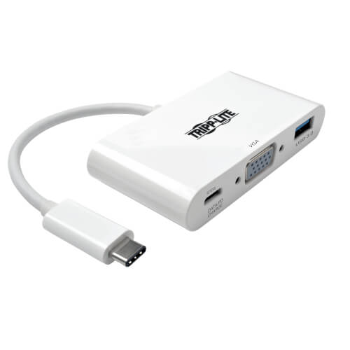 Tripp-Lite U444-06N-VU-C | USB-C to VGA Adapter with USB-A Port and PD Charging, White