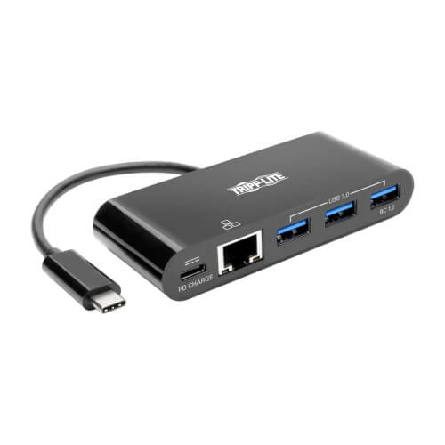 Tripp-Lite U460-003-3AGB-C | 3-Port USB-C Hub - 3x USB-A, GbE, 60W PD Charging, Black