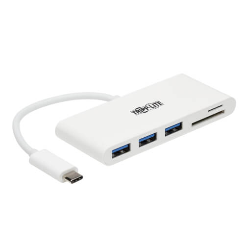 Tripp-Lite U460-003-3AM | 3-Port USB-C Hub with Card Reader, USB-C to 3x USB-A Ports and SD Reader, USB 3.0, White