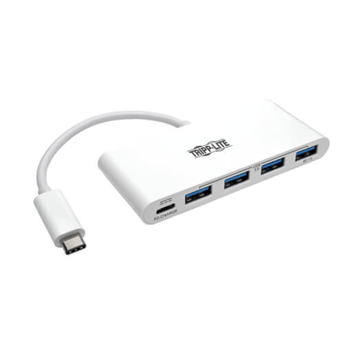 Tripp-Lite U460-004-4A-C | 4-Port USB-C Hub with Power Delivery, USB-C to 4x USB-A Ports, USB 3.0, White