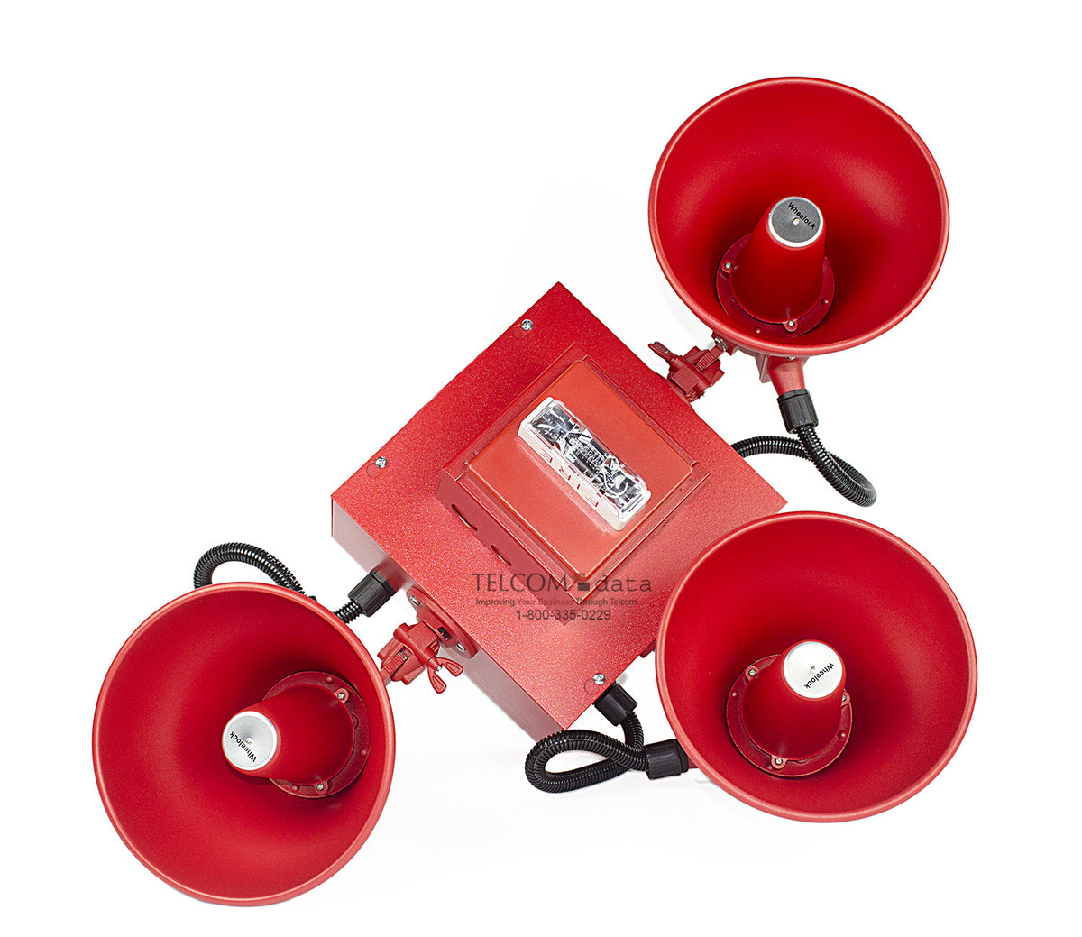 Wheelock STH-3R24MCCH-FR | Red Cluster Speakers with Three Horns and One Ceiling Strobe, Fire Lettering