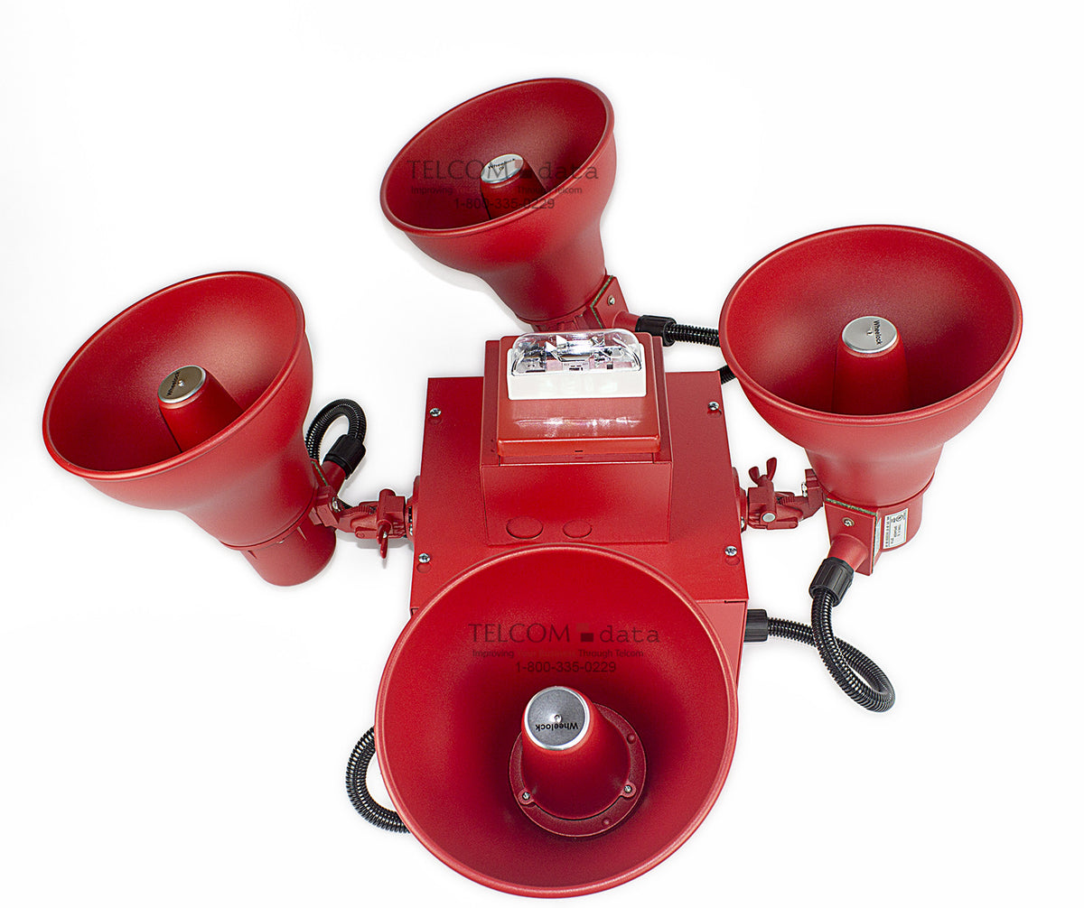Wheelock STH-4R24MCCH-NR | Red Cluster Speaker 4 15 Watt Horns and 24V Strobe No Lettering